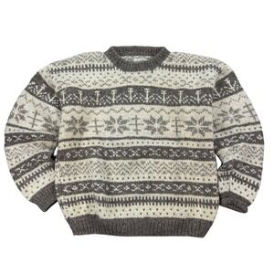 Hand knit Sweater Men's Large Fair Isle 100% Wool Loose Fit Made In Nepal VTG